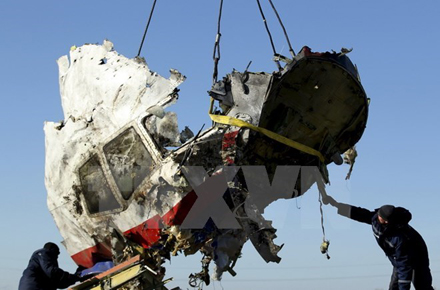 Một phần xác máy bay MH17 ở làng Grabovo, cách Donetsk, Ukraine khoảng 80km về phía Đông ngày 20/11/2014.